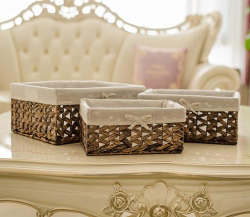 Rectangular Woven Seagrass Storage Bin with Handle,Kingwillow. (water hyacinth, Large) - size: Large