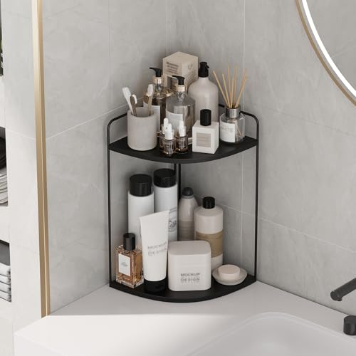 Forest Angle Bathroom Counter Organizer,Countertop Organizer,Vanity Organizers,Bathroom Storage,Bathroom Sink Caddy,Counter Shelf,Corner Counter,Corner Shelves(Black) - color: Black 2 Tier