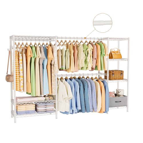 Golpart Coat Rack Clothes Wardrobe：Closet Organizer and Storage Clothing Garment Rack with Shelves Heavy Duty for Hanging Clothes Portable Adjustable White 15.8" Dx(70-88.5)" Wx76.5 H - color: White, size: 15.8"Dx(70-88.5)"Wx76.5"H