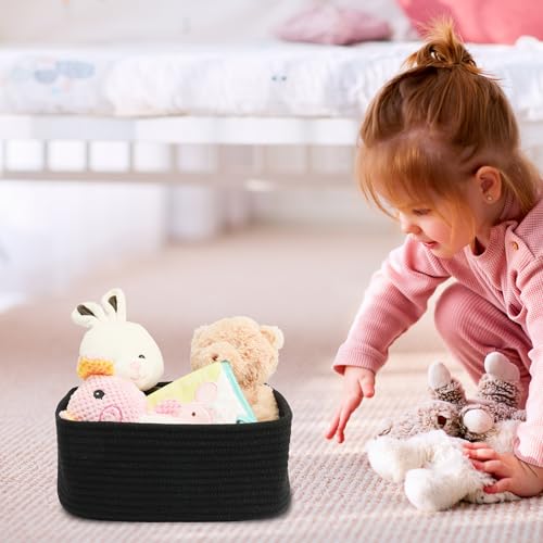 XUANGUO Small Woven Storage Baskets 12“X8”X5“ Decorative Rope Bins for Organizing Shelves, Closets, and Toys, Empty Gift Baskets, Cute Organizer Basket for Home and Office (black, regular) - color: black, size: regular