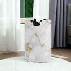Kigai White Gold Marble Texture Laundry Basket Collapsible Laundry Hamper with Handles Clothes Organizer Foldable Waterproof Washing Bin for College Dorms, Nursery, Bathroom
