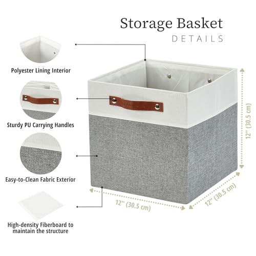 DECOMOMO Fabric Cube Storage Bins - Storage Baskets for Shelves, Cube Storage Organizer for Kallax and Cubbies (Grey & White, 12 inch Cube) - 4 Pack - color: Grey and White, size: Cube 12" /4pcs