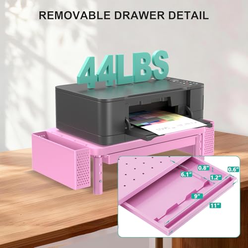WALI Computer Monitor Stand with Storage, Desk Organizer with Drawer and Pen Holder, Desk Monitor Riser 3 Height Adjustable, Laptop Riser for Computer, Laptop, Printer (PTT003-P), 1 Pack, Pink - color: Pink, size: with Drawer and Pen Holder
