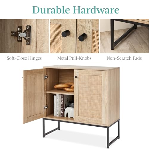 Best Choice Products 2-Door Rattan Storage Cabinet, Accent Furniture, Multifunctional Cupboard for Living Room, Hallway, Kitchen, Sideboard, Buffet Table w/Non-Scratch Foot Pads - Natural - color: Rattan, Natural