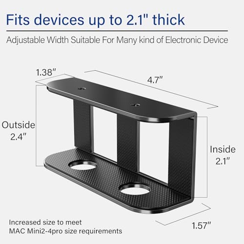 BYMECOST Under Desk Laptop Storage Mount, Metal Under Desk Device Holder, for Devices Up to 2.1" Thick, MacBook, Mini, Keyboard, Router, with Anti-Scratch Silicone (Black) - color: Black, size: 2.1" without hook