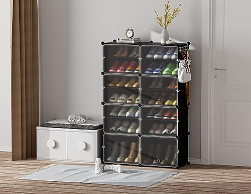 HOMIDEC Shoe Rack, 8 Tier Shoe Storage Cabinet 32 Pair Plastic Shoe Shelves Organizer for Closet Hallway Bedroom Entryway - color: Black, style: 2 by 8