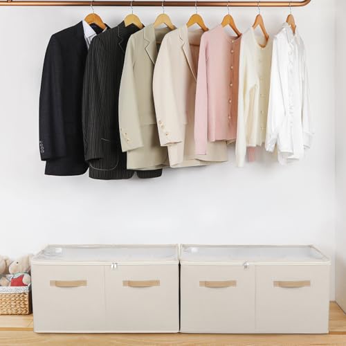 TOPIA HOME Shoe Organizer for Closet 2 Pack, Foldable Shoe Box with Adjustable Divider and Clear Cover, Space Saving Shoe Storage Organizer Cabinet with Reinforced Handles, Fits 40 Pair, Beige, TP11Y - color: Beige-2Pack, size: Extra Large(26.5''L x 16.54
