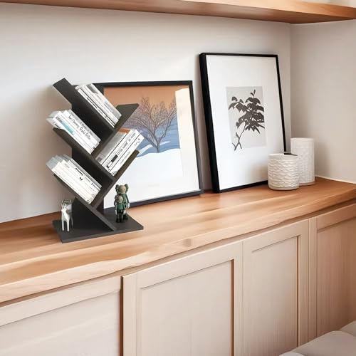 Godferyxin Book Tree Bookshelf, 5-Tier Wood Bookshelf Tree Bookcase for Displaying Books, CDs, Magazines and More at Office, Home or School - color: 5-tier-brown