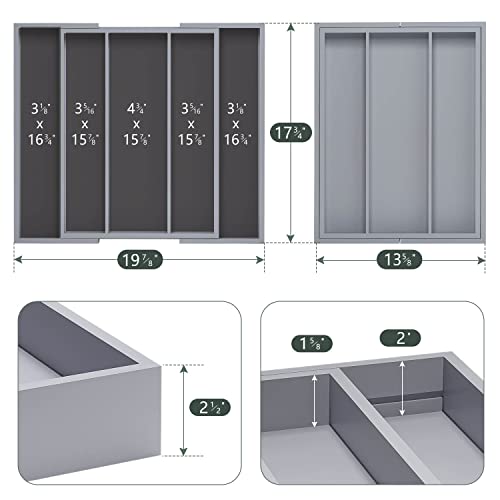 Large Kitchen Utensil Drawer Organizer - Expandable 5 Slots Cooking Utensil Organizer Multipurpose Silverware Organizer for Storage Repair Tools, Painting Tools W13.7"-19.9" x L17.6" X H2.5" (Grey) - color: Grey