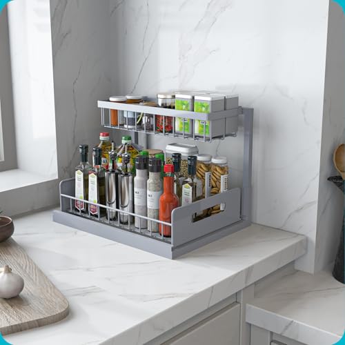 REALINN Under Sink Organizer, Pull Out Cabinet Organizer 2 Tier Slide Out Sink Shelf Cabinet Storage Shelves, Storage for Kitchen Bathroom, Grey, 1 Pack - color: Grey, size: 1 Pack