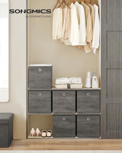 SONGMICS Storage Cubes, Set of 6 Storage Bins with Handles, Foldable Oxford Fabric and Non-Woven Fabric Storage Boxes, 13 x 13 x 13 Inches, Fit Cube Storage Unit, Misty Gray URFB133G01 - color: Misty Gray, size: 6 Pack (13"L x 13"W x 13"H)
