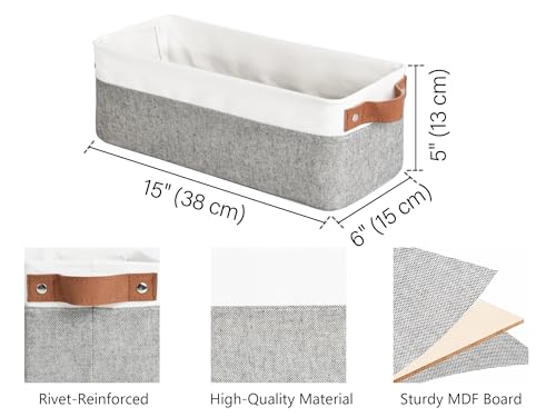 StorageWorks Narrow Storage Bins, Small Basket for Closet and Shelves, Fabric Organizer with Handles, Toilet Paper Storage, Grey and White, 2-Pack - color: Grey and White, size: 15"L x 6"W x 5"H