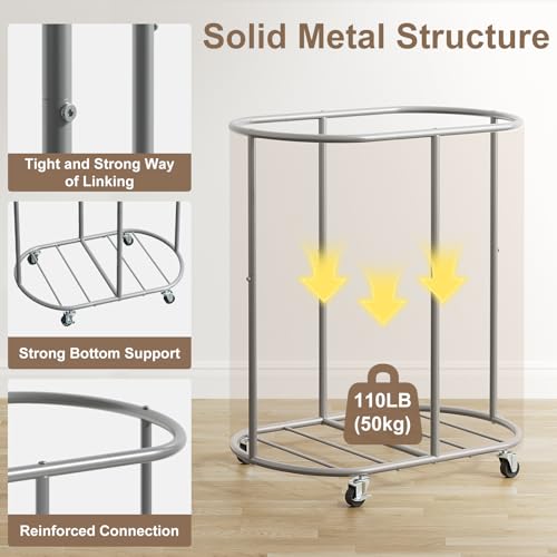 200L Double Laundry Hamper with Lid and Wheels, Large Oval Rolling Laundry Basket 2 section, Sturdy Metal Laundry Cart with 2 Removable Bags, Dirty Clothes Organizer for Home, Dorm, Beige - color: Beige, size: 200L(24.8"L x 16.9"W x 31.5"H)