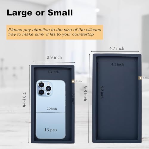Bathroom Tray, Small Vanity Tray Silicone Soap Dish Sponge Holder Kitchen Sink Organizer Bathroom Accessories for Countertop, Toilet, Shower, Large, Dark Blue - color: Navy Blue, size: 9.8" x 4.7"