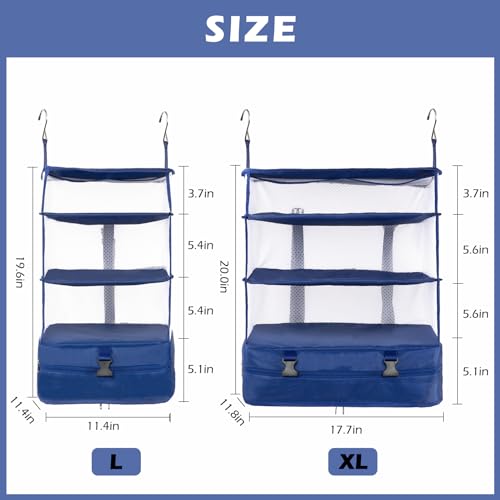 Surblue Hanging Closet Storage Bag Collapsible 3-Shelf Washable Oxford Fabric with 2 Hooks (XL 17.71 * 11.81 * 20in, Blue) - color: Blue, size: XL 17.71*11.81*20in