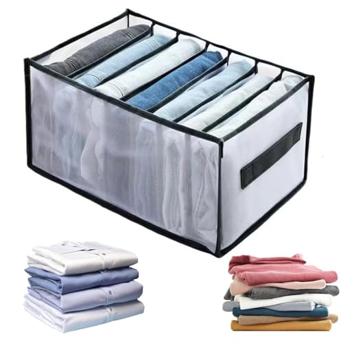 Clothing Storage Box 7-Compartment Fabric Storage Bin, Portable Closet Organizer for Home, Foldable Box with Dividers Travel for Clothes - color: Black