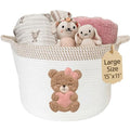 Pink Teddy Bear Storage Basket for Baby Girl Nursery – 15"x11" Cotton Rope Bin with Embroidered Bear Patch – Toy Organizer, Baby Laundry Hamper, Blanket & Diaper Holder – Foldable & Washable - color: Girl Teddy