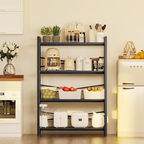 4 Tier Bookshelf 31.49" Width, Tall Book Shelf Storage and Organization, Wooden and Metal Industrial Bookcase, Large Book Shelves for Home Living Room Bedroom Office Storage(Black) - color: Black, size: 4 Tier - 31.5" W