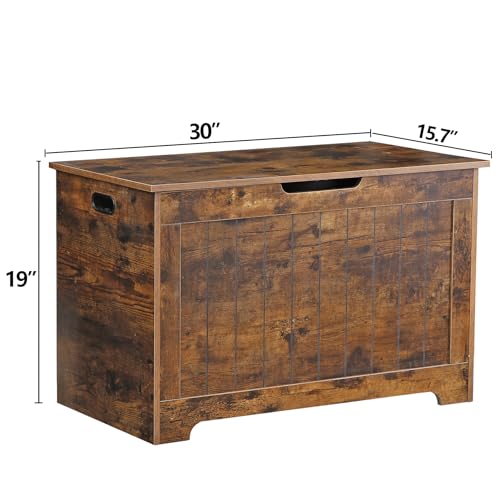 JungleA 30'' Storage Chest Trunk, Large Wooden Box, Shoe Blanket Storage Bench, Chest Organizers w/2 Safety Hinges, for Living Room, Bedroom, Entryway, Rustic brown - color: Rustic Brown, size: 30''