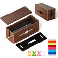 Extra Large Cable Management Box – Brown Double Layer Wooden Cord Organizer with Divider for Desk, TV Stand, Kitchen, and Office （NO Power Strips or Chargers）