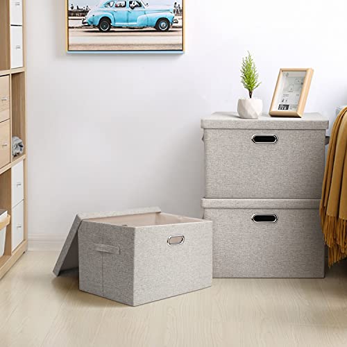 Graciadeco Large 17 36 Quart Collapsible Stackable Storage Bins with Lids, 1 Pack Beige Foldable Fabric Closet Storage Boxes with Lids, 4 Handles Toy Heavyduty Dark Gray Linen Storage Cube Box - color: Beige, size: Large -1 Pack