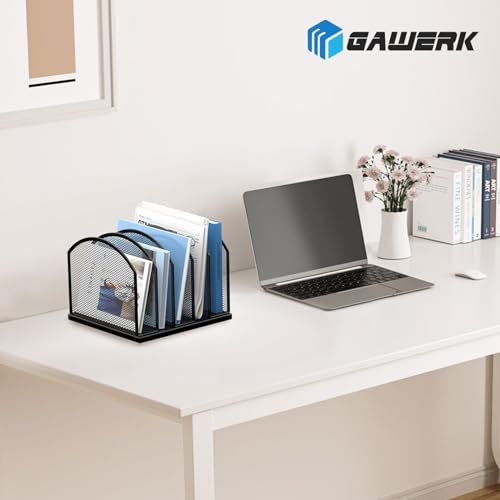 Gawerk 5-Section Vertical Desktop Organizer, 5-Section Mesh File Folder Stand Sorter for Office Home Classroom Organization (1, Black) - color: Black
