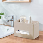 Tissue Box Cover Rectangle with Storage Tray, PU Leather Tissue Holder for Bathroom Vanity Countertop Night Stands Bedroom Office Desk, Stylish Rectangular Tissue Box Holder (Beige) - color: Beige
