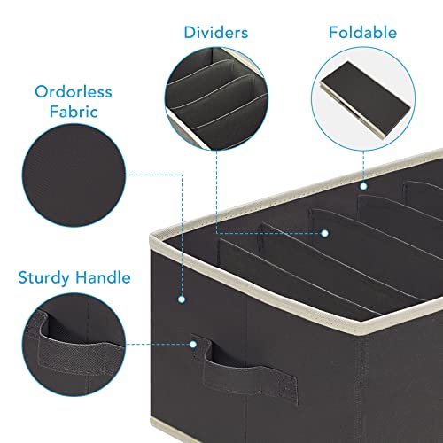 3 Pcs Large Size Wardrobe Clothes Organizers 6 Grids for Pants, Jeans, Sweater, T-shirt, Dress Stackable Closet Drawer Organizer Storage Bin Container with Sturdy Handles, Black - color: Black, size: 3 Pack