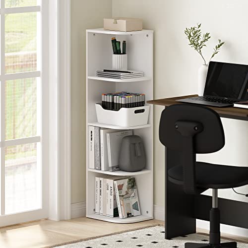 Furinno Pasir 4-Tier Corner Open Shelf Bookcase, White - color: White, size: 4-Tier Corner