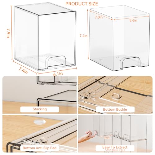 Yieach 2 Pack Clear Stackable Storage Drawers,7.6" H Baby Bottle Organizer,Acrylic Drawer Containers for Cosmetics,Skincare,Beauty Products,Cabinet,Vanity,Kitchen,Under Sink and Bathroom Storage Bins - color: Clear-7.8 In Tall, size: 2 PCS