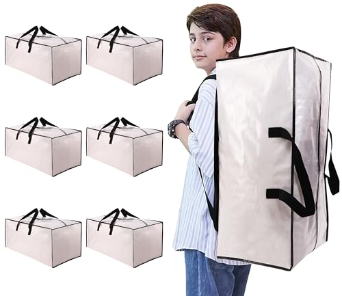 NATURELUX Heavy Duty Moving Bags with Backpack Straps and Strong Handles, Alternative to Moving Boxes and Storage Totes for Dorm Room Essentials, 6 Pack, Clear - color: Clear, size: 93 L - 6 pcs - Backpack