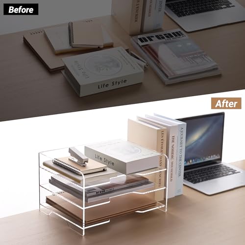 SANRUI Paper Letter Tray Organizer 3 Tier Acrylic Desk File Organizer with Bottom Handle, Paper Sorter Organizer for Letter/A4 Office Organization,Clear - style: Enlarged File Tray 3 Tier