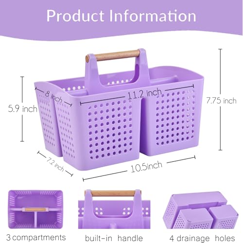 Portable Shower Caddy Basket with Compartments, Plastic Divided Cleaning Caddy Organizer Storage Tote with Handle for Bathroom, College, Dorm Room Essentials, Purple - color: Purple