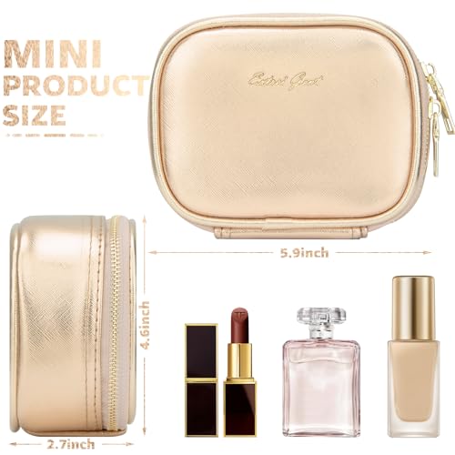 Mini Makeup Bag with Led Mirror, Small Travel Make up Bag 3 Light Modes Adjustable Brightness, for Women Organizer Cosmetic Bag, Portable Travel Train Toiletry Bag, for Pool Parties Work Touch-Ups - color: Gold
