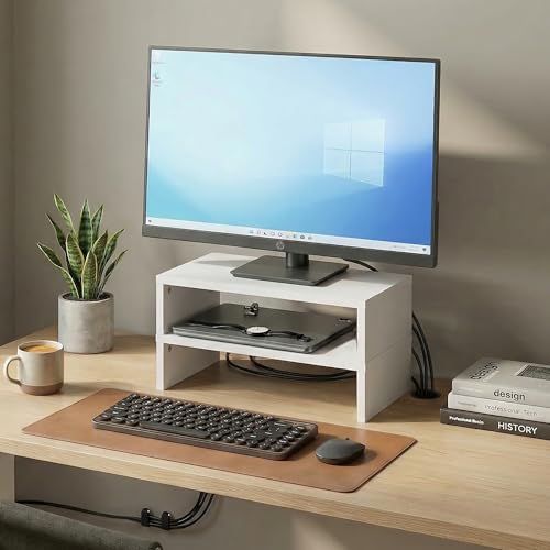 Furinno CLASSIC Monitor Stand Riser Set of 2, 15.7" Wide Dual Monitor Riser, Stackable Separable Laptop Stand for Desk, Desktop Organizers and Accessories, for Office Supplier, White - color: White