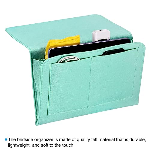 PATIKIL 13in Bedside Caddy, Bed Caddy Bedside Organizer Hanging Soft Felt 5 Pockets Bed Pockets Bedside Storage Organizer Remote Control Holder for Bedroom Phones Glasses, Green - color: Green, size: 12.6*8.6inch