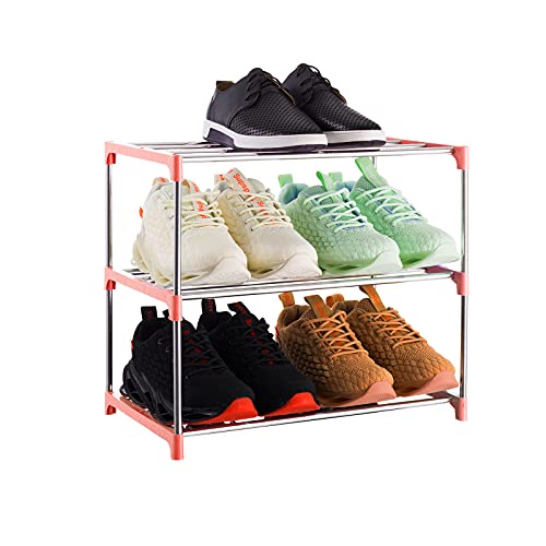 3-Tier Stackable Small Shoe Rack, Lightweight Shoe Shelf Storage Organizer for Entryway, Hallway and Closet(Pink) - color: Pink, size: 3-Tier