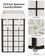 SONGMICS Laundry Hamper, 23.8 Gal. (90L) Laundry Basket, Collapsible Clothes Hamper, Black and White ULCB190W01 - color: Cream White, size: 90 L
