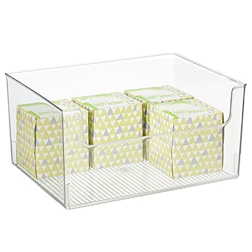 mDesign 2 Pack Modern Plastic Open Front Dip Storage Organizer Bin Basket for Bathroom - Chrome Steel - 6 Box Capacity - 12x12x8 inches - size: ‎16 x 12 x 8 (Pack of 2)