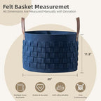 BOLDMONKEY Laundry Basket 20" x20 " x11.8 ",Extra Large Round Blanket Basket with Leather Handle, Felt Storage Basket for Living Room, Nursery, Dog Toys-Navy Blue - color: Navy Blue
