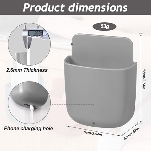 Remote Control Holder, Wall Mount Pen Holder Hole-Free Self Adhesive Phone Charging Organizer Pencil Storage Containers for Home Office School Supply Orgaizer(Grey) - color: Grey
