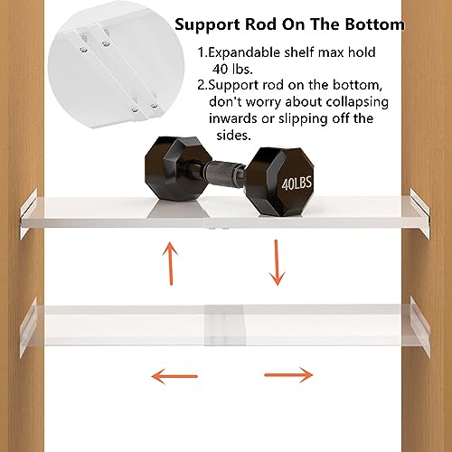 Slideep Expandable Closet Tension Shelf, Metal Adjustable Wardrobe Shelves Organizer System with Strong Seamless Sticker for Kitchen, Wardrobe, Cupboard 2 Pack (L:16.9'' to 31.5"; W:11.8") - size: 11.8"D x 16.9"W