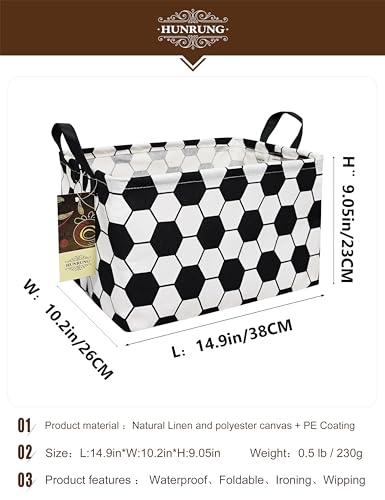 HUNRUNG Rectangle Canvas Storage Basket Foldable Waterproof Toy Organizer Bin with Handles Fabric Collapsible Storage Bins for Shelves Kids Room Playroom Nursery Clothes and Pet Supplies(REC-Football) - color: REC-Football
