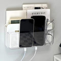 Adhesive Remote Control Holder Wall Mounted Phone Charging Holder Universal Controller Holder Wall Mount Storage Organizer Box No Drilling Home Office Desk (Bedside Shelf)