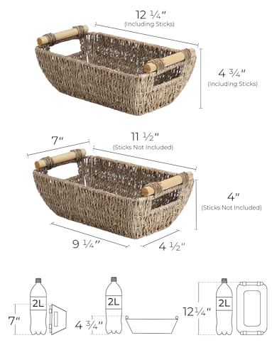 StorageWorks Small Baskets for Shelf, Seagrass Woven Basket with Wooden Handles for Gifts, 2-Pack - color: Natural(Seagrass), size: Small