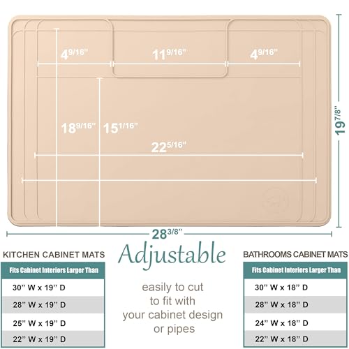 The Original Under Sink Mat - Silicone Waterproof mat, Trimmable, Easy to Clean, Kitchen cabinet liner, Under sink protector mats, Drip Tray with Lip - 28" x 19" or smaller - color: Beige, size: 28" x 19"
