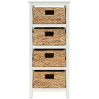 eHemco 4 Tier X-Side End Storage Cabinet with 4 Wicker Baskets, White - color: White, size: 14"D x 14"W x 32.1"H (4 Drawers)