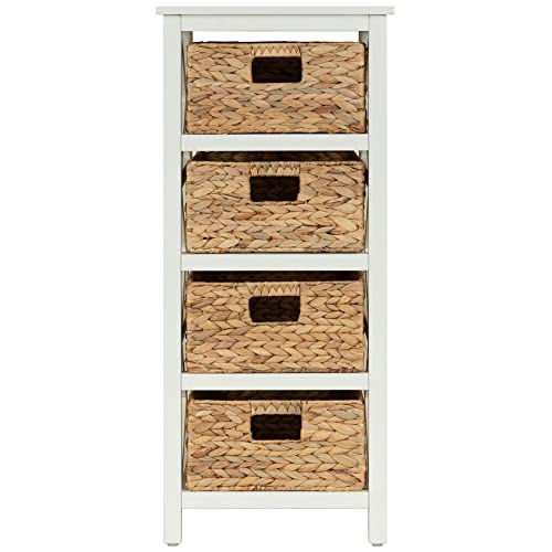 eHemco 4 Tier X-Side End Storage Cabinet with 4 Wicker Baskets, White - color: White, size: 14"D x 14"W x 32.1"H (4 Drawers)