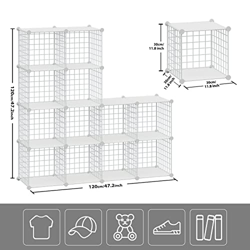 HUBSON Wire Cube Storage Organizer, Book/Toy/Craft/Potted Plants and petCloset Organizers and Storage Shelves, 12-Cube Freely Combinable Metal Grids Storage Shelf,White Plus Iron - color: White Plus Iron, size: 12 Cubes