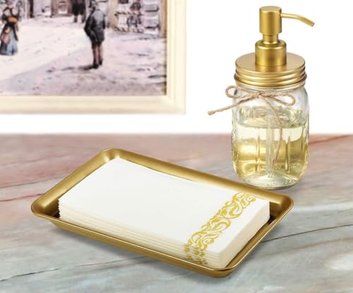 Vintage Farmhouse Decor Metal Vanity Tray (1 Pack), Countertop Guest Hand Towel Storage Tray Dispenser Organizer, Sturdy Bathroom Holder for Perfume, Cosmetics, Jewelry, Makeup (Gold - color: Gold, size: 1 Pack (9.9" x 5.9" x 1.1")